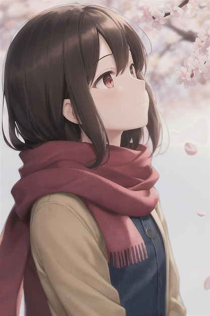 A girl looking at a cherry blossom