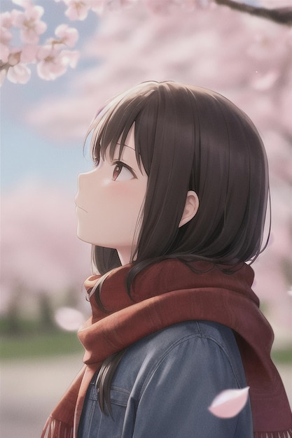 A girl looking at the cherry blossoms