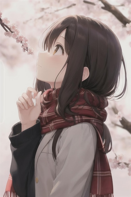 A girl looking at the cherry blossoms