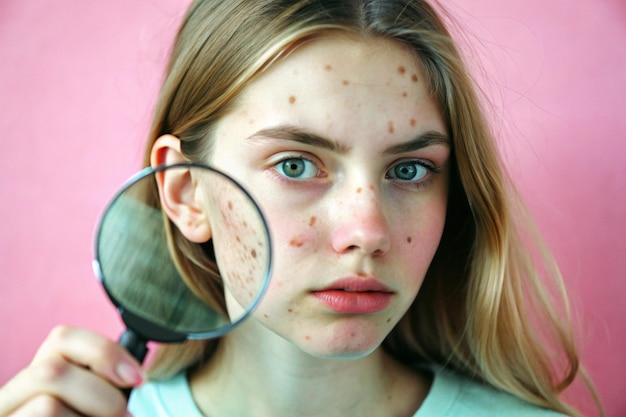 Photo a girl looking through a magnifying glass with a magnifying glass