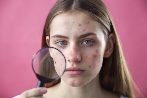 Photo a girl looking through a magnifying glass with a magnifying glass