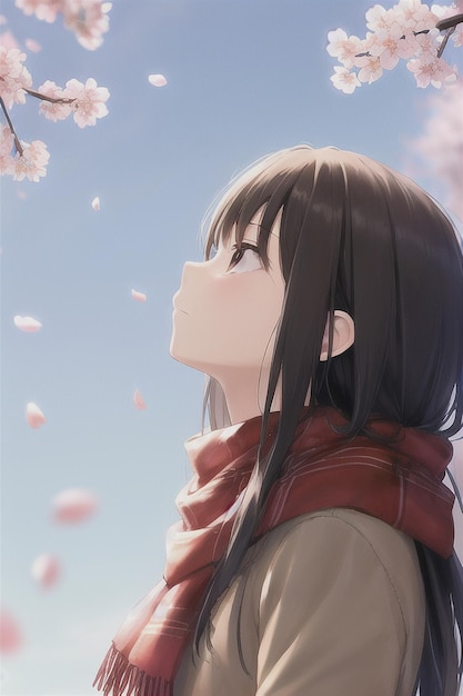 A girl looking up at the sky with flowers