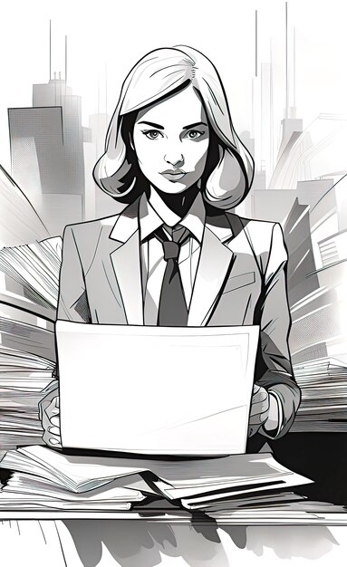 Girl manager in a suit with documents in pop art style screen printing