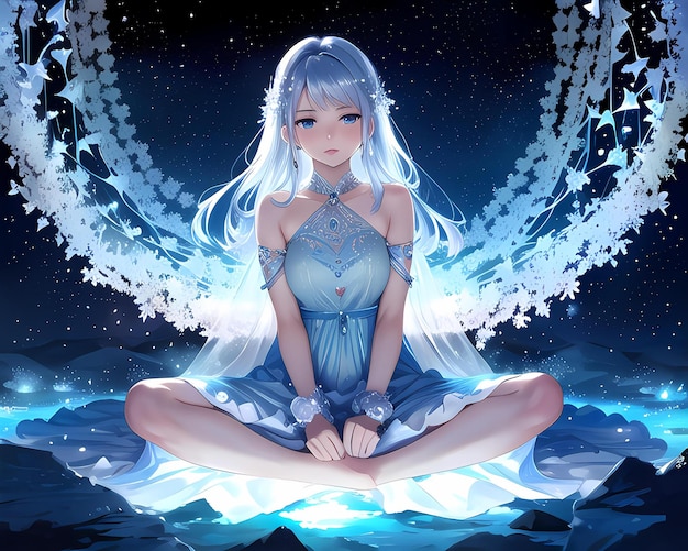 a girl meditating under the stars Ai generated