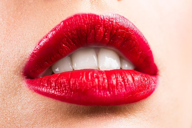 Girl open mouth close up with red lipstick make up sensual lips sexy lips open mouth