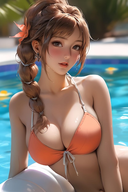 Girl in orange swimsuit