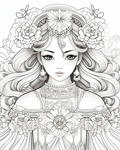 Girl in Oriental Dress Coloring Page