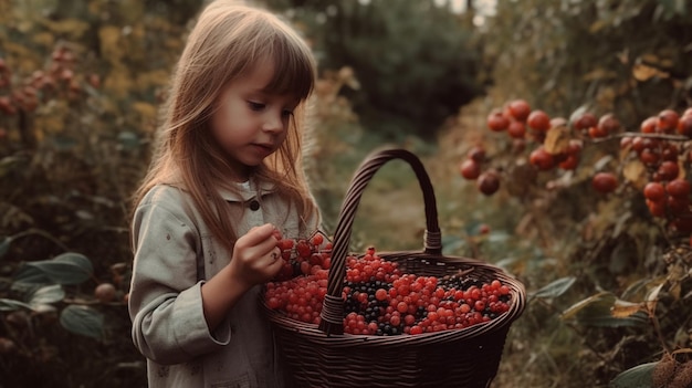 A girl picking grapes in a basket