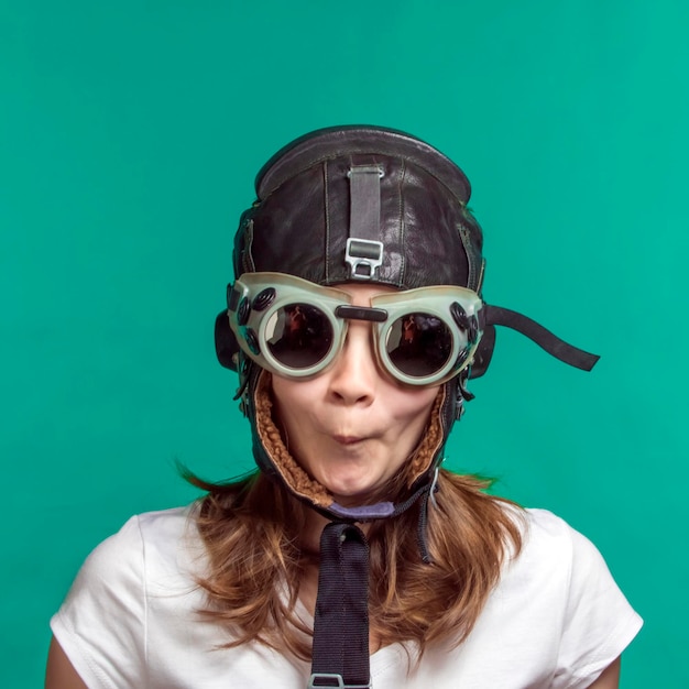 Girl in pilot helmet