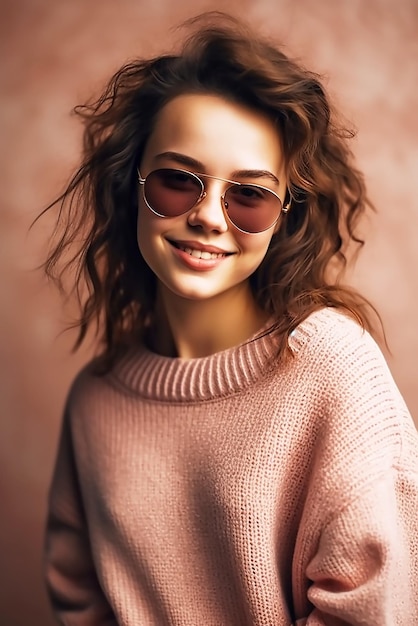 A girl in a pink sweater and sunglasses