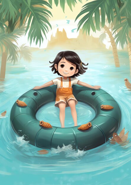 A girl playing on the beach illustration