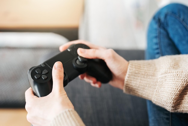 Photo girl playing on games console