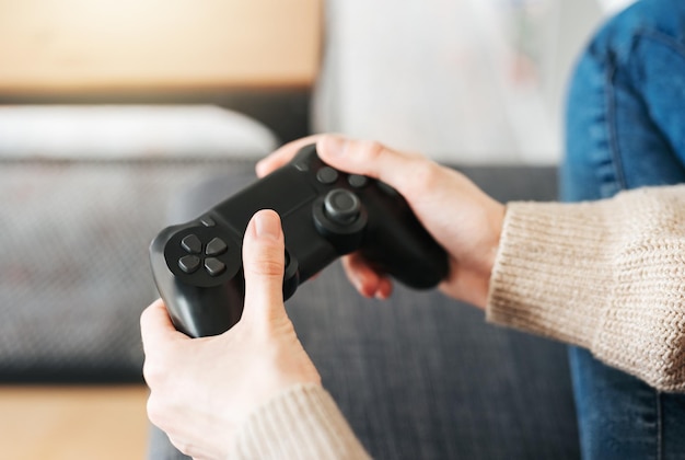 Girl playing on games console