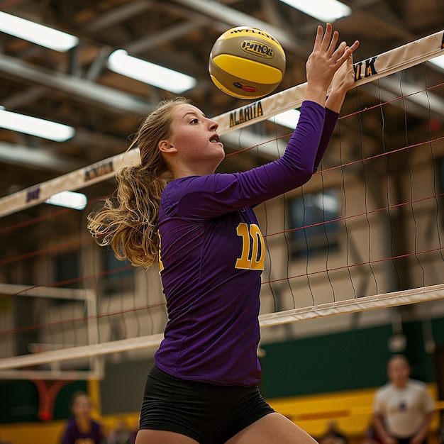 Girl Playing Volleyball with Yellow Ball