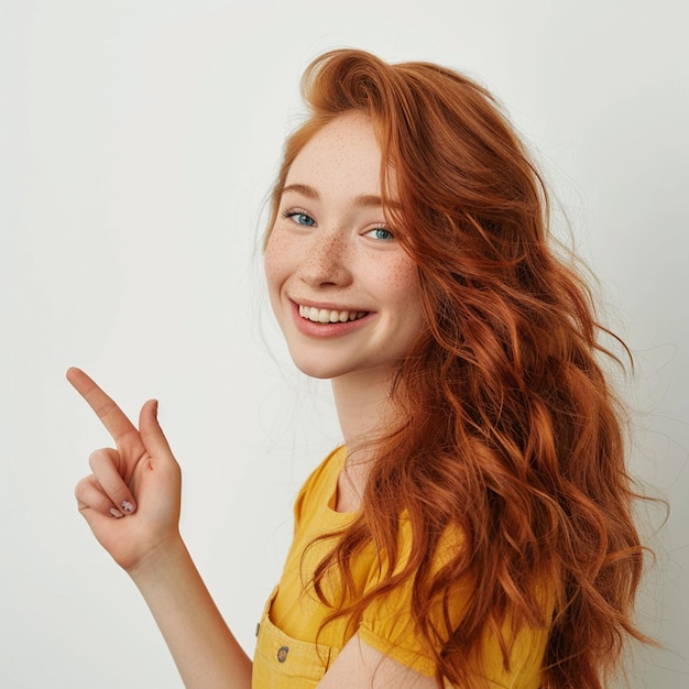 Photo girl pointing to space and happy women