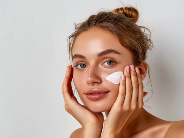 Photo girl puts cream on her face