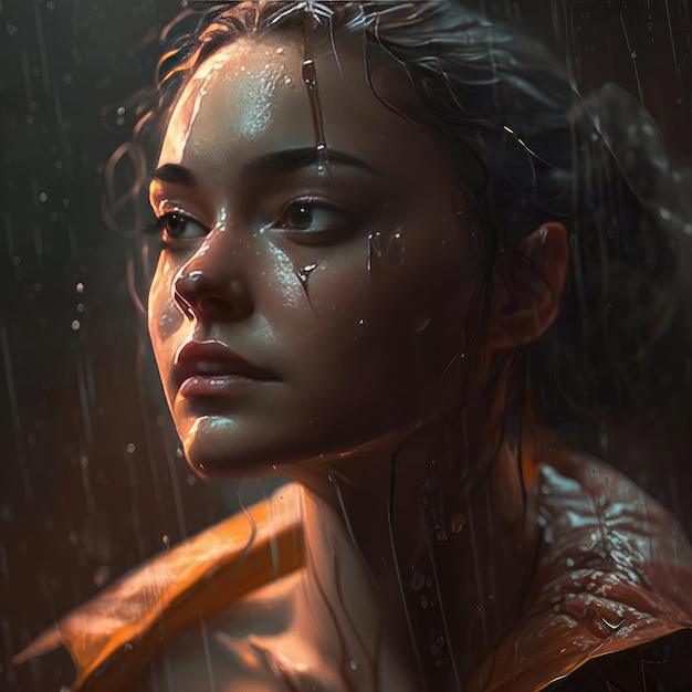 Girl in the rain Generative AI