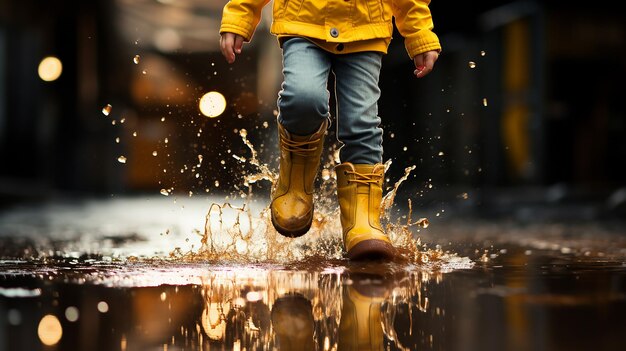 Photo a girl in a raincoat is running in the rain