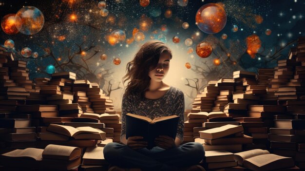 a girl read book book day concept background