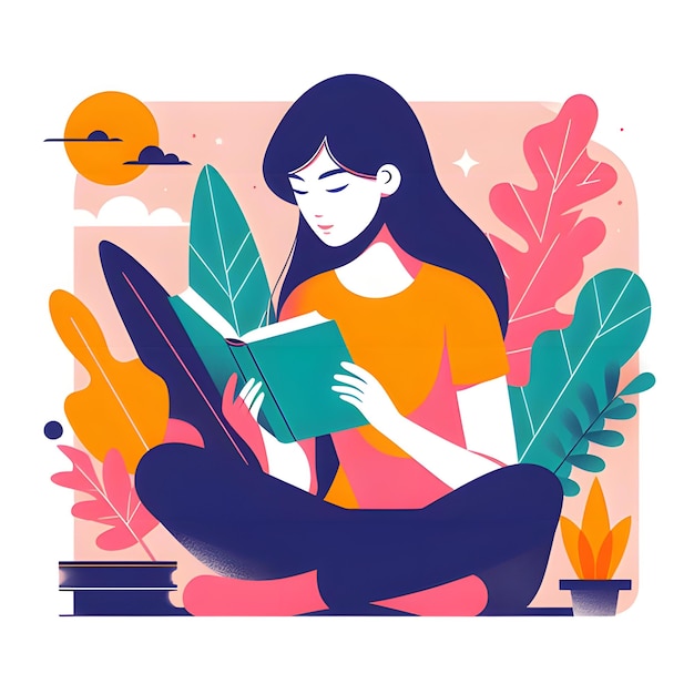 Girl Reading book illustration Reading Book Illustration