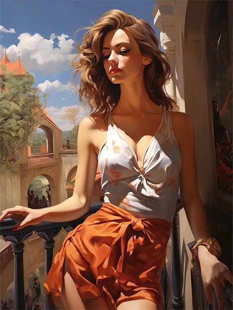 A girl in a red dress by painting artist