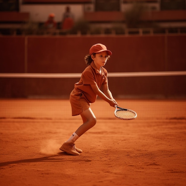 A girl in a red hat is playing tennis.