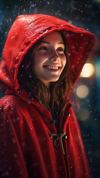 A girl in a red hoodie smiles at the camera.