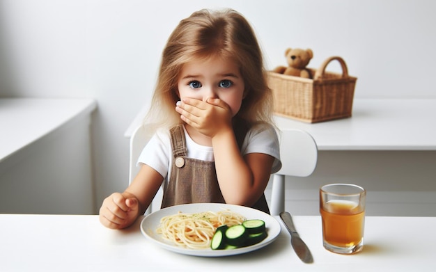 Photo the girl refused to eat vegetables and food children dont eat vegetables