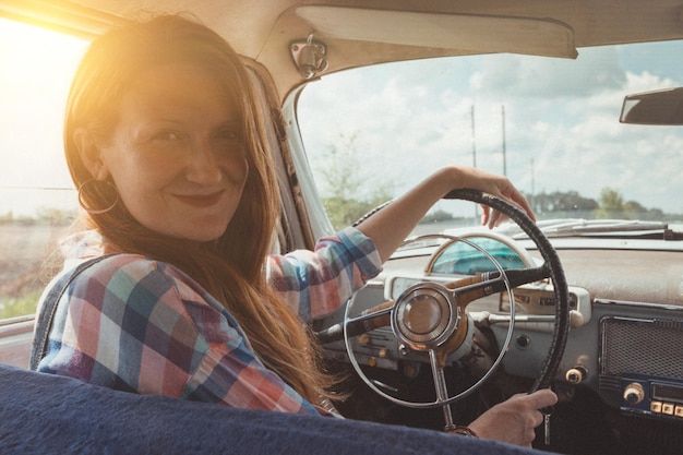 Girl and retro car