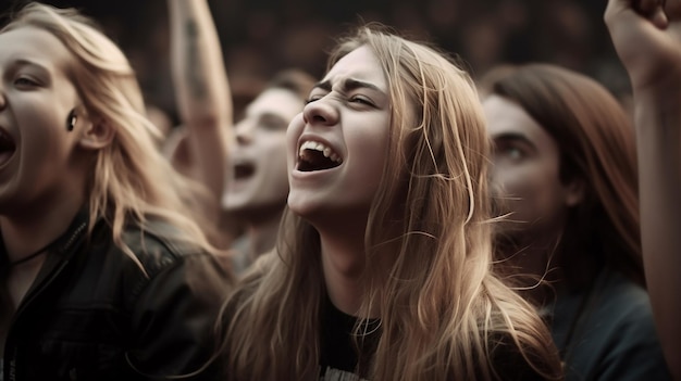 Girl's excitement emotions at a rock concert Generative AI