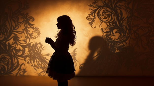 Girl s shadow on backdrop silhouette concept