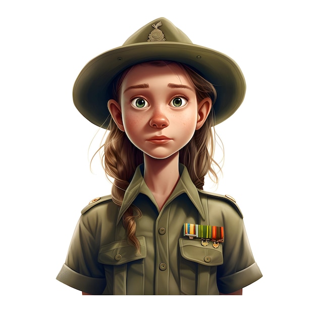 Girl in safari outfit with blank bannerisolated on white background