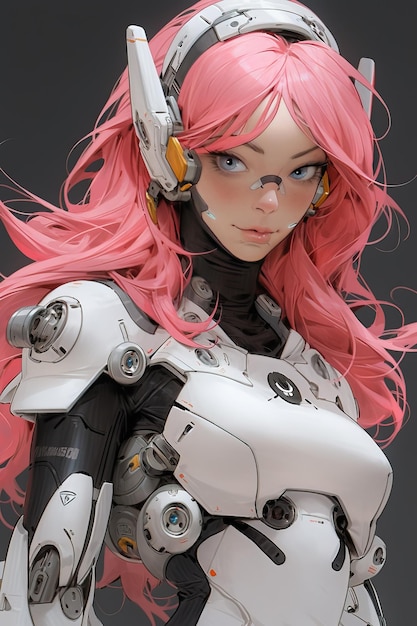 Girl sci fi character in white glossy latex suit armour and wavy hair concept art Not a real person Generative Ai