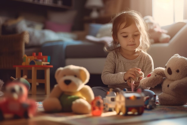 A girl sits on a floor in front of a sign that says'toy story '