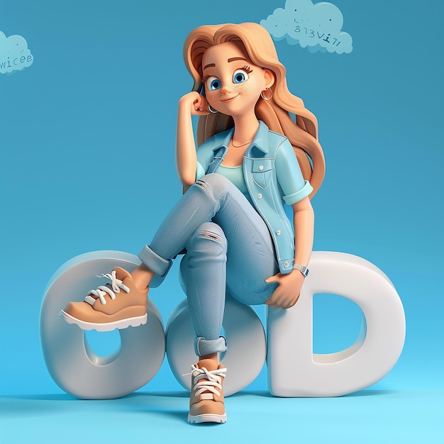 Photo a girl sits on a large letter d that says quot go quot