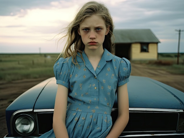 a girl sitting on a car