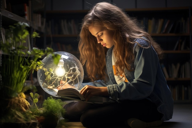 A girl sitting on the floor reading a book