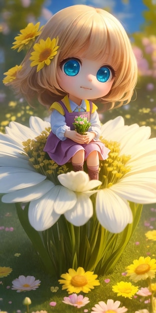 A girl sitting on a flower