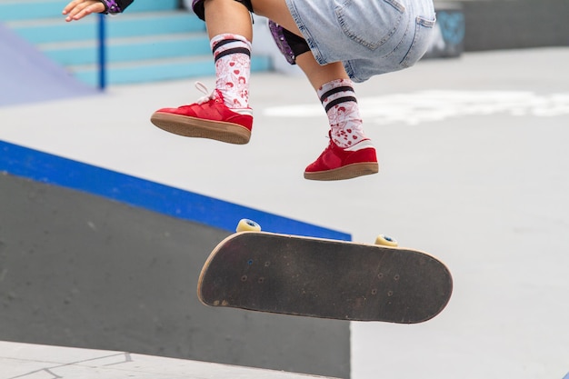 Girl skateboarding at a skate park in Rio de Janeiro