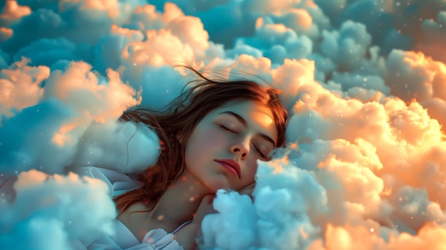 Girl sleeping on clouds