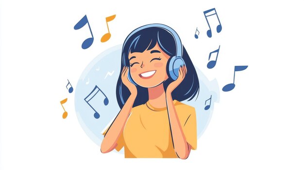 Photo girl smiling and listening to music with headphones