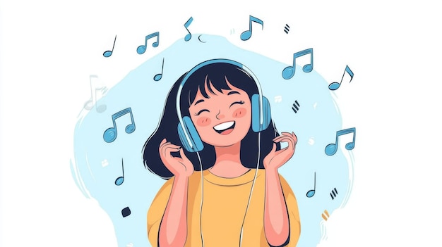 Photo girl smiling and listening to music with headphones