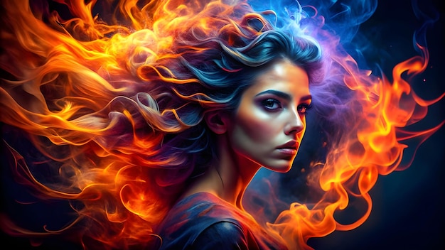 A girl of smoke her smoldering eyes and billowing hair creating an otherworldly aura