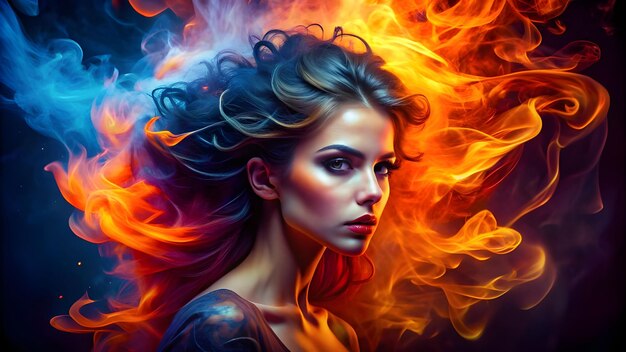 A girl of smoke her smoldering eyes and billowing hair creating an otherworldly aura