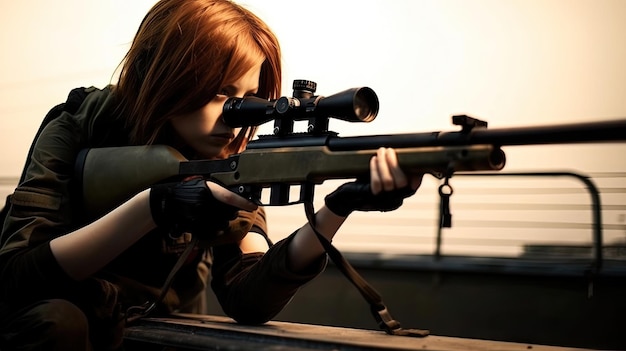 Girl sniper gun fire rifle