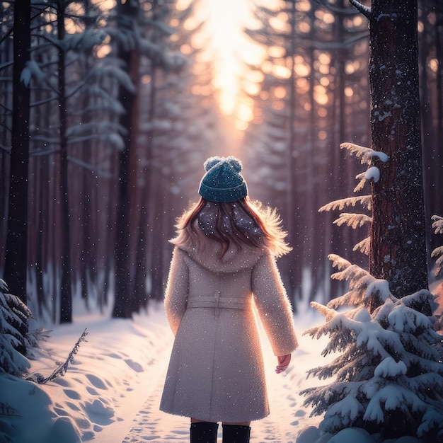 girl in the snowy forest