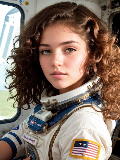 A girl in a space suit with the word mars on it