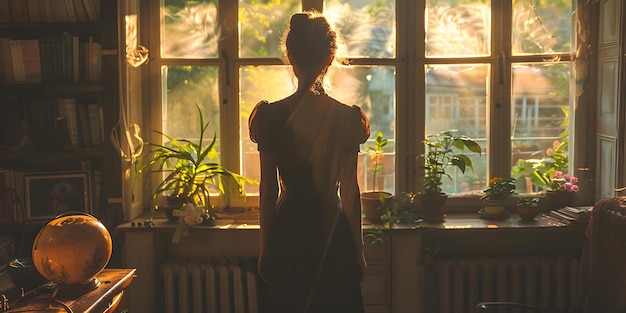 Girl standing in front of the window