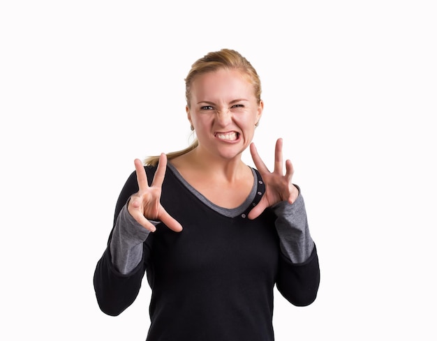 Girl standing on white background