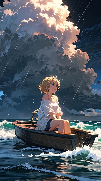 Photo a girl in a storm with the words anime on the screen